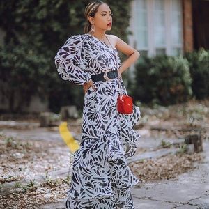 Alexis Black and white asymmetric dress